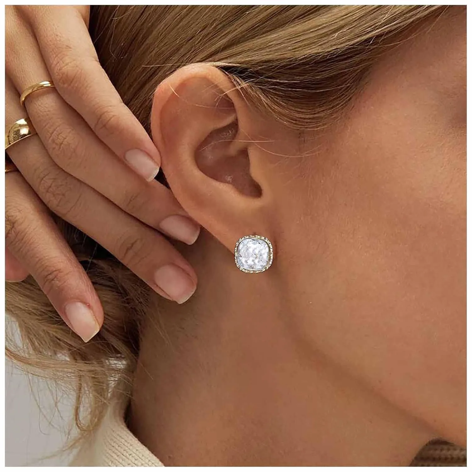 Vintage Cz Square Earrings Gold Crystal Stud Earrings Geometry Rhinestone Earrings Luxury Cz Earrings Jewelry for Women (Gold)