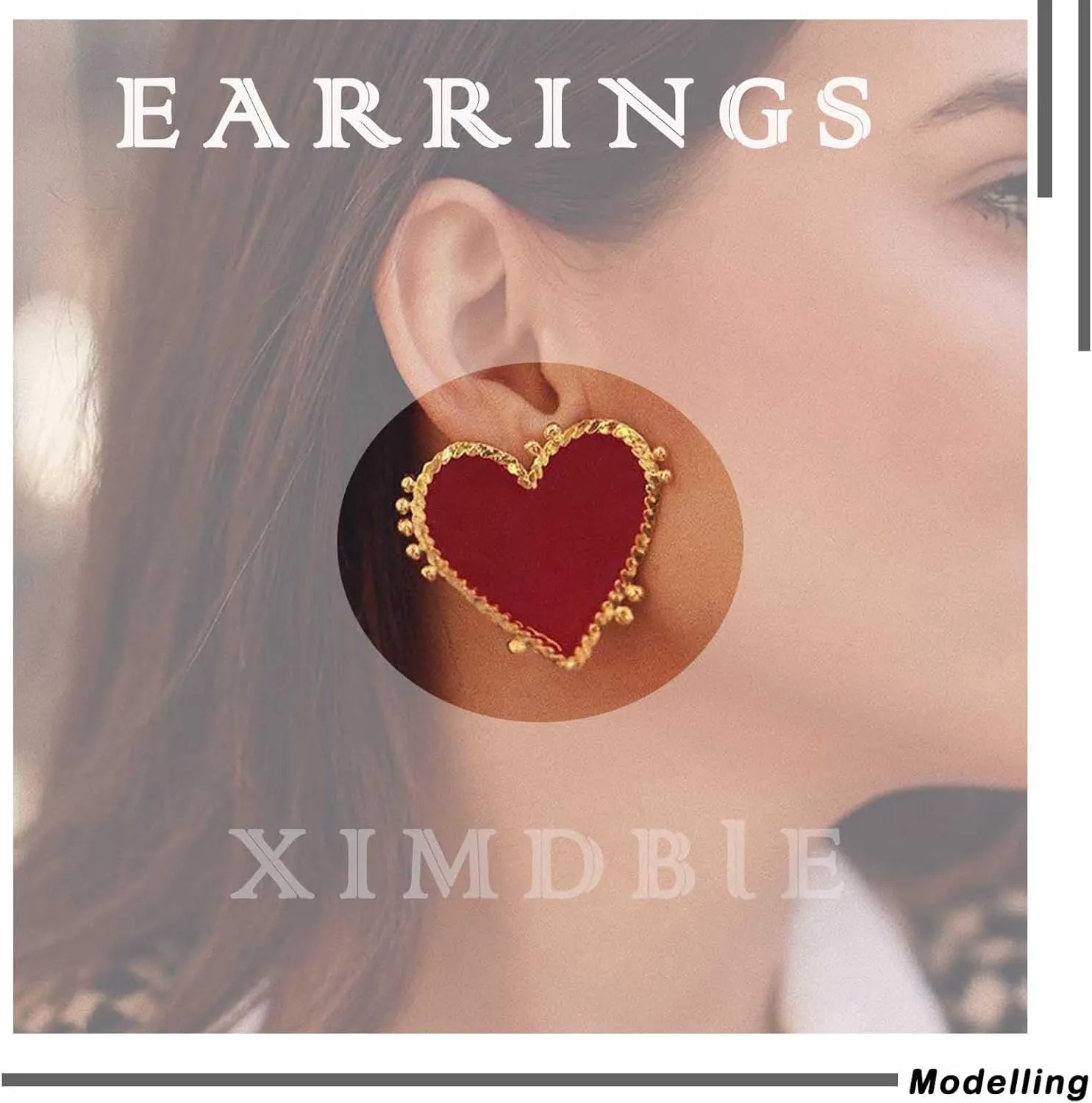 Vintage Red Acrylic Heart Earrings Large Heart Love Stud Earrings Red Resin Heart Earrings Acrylic Exaggerated Earrings for Women