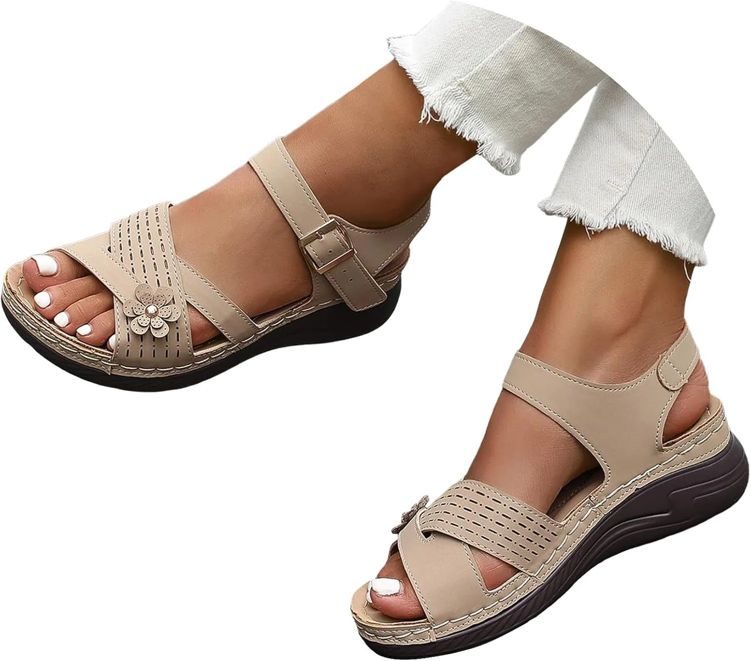 Wedge Sandals for Women Closed Toe Comfortable with Massage Function Outdoor Platform Arch Support Shoes Plantar Fasciitis Summer 2025 Black Orthopedic Espadrilles Flats Orthotic Slippers