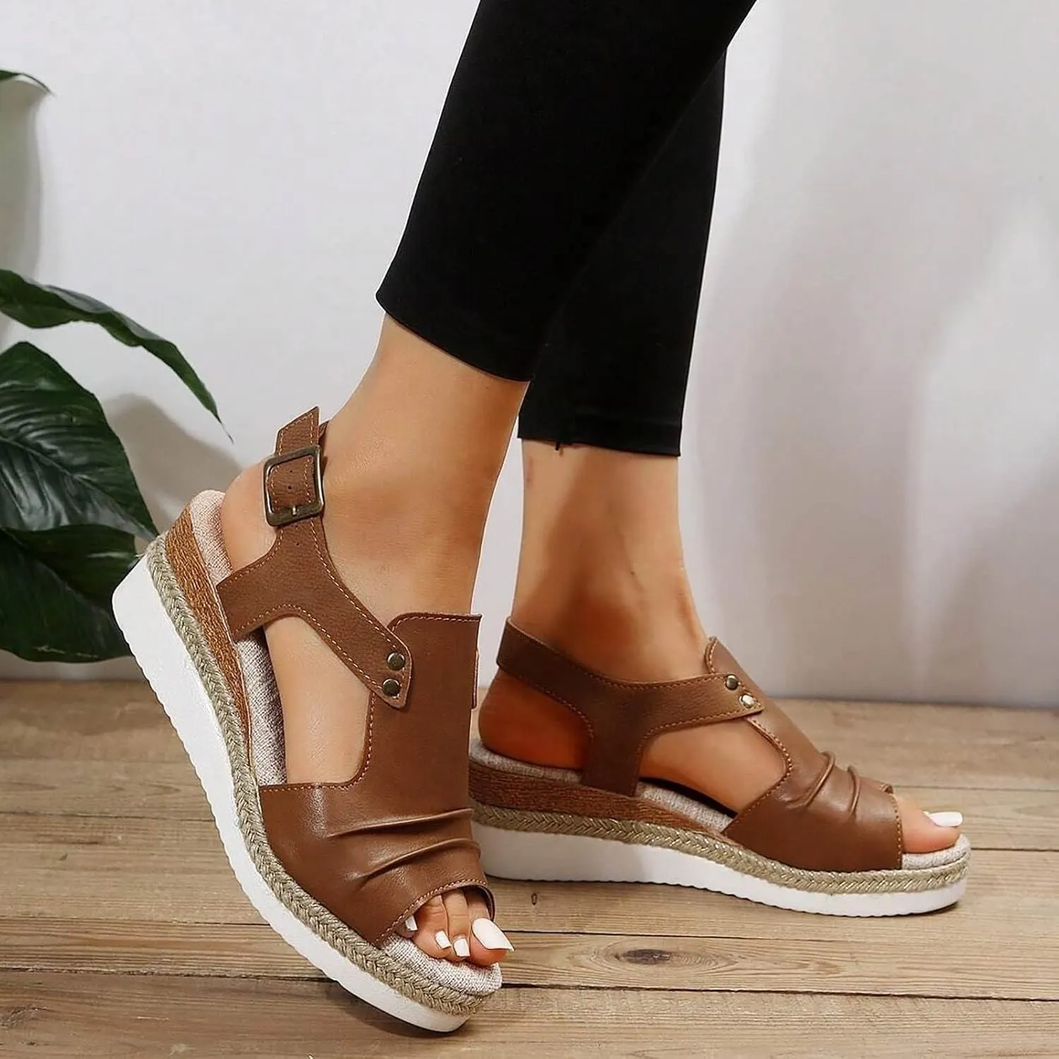 Wedge Sandals for Women Dressy Summer,Platform Wedges for Women,Womens Espadrilles Open Toe Sandals Comfortable Dressy Ankle Strap Slip On Sandals Orthopedic Sandals Casual