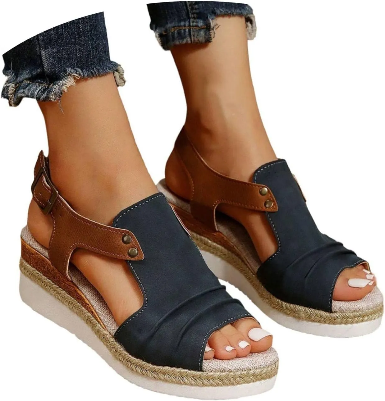 Wedge Sandals for Women, Open Toe Dressy Summer Espadrilles for Women Ankle Strap Orthopedic Wedge Platform Sandals