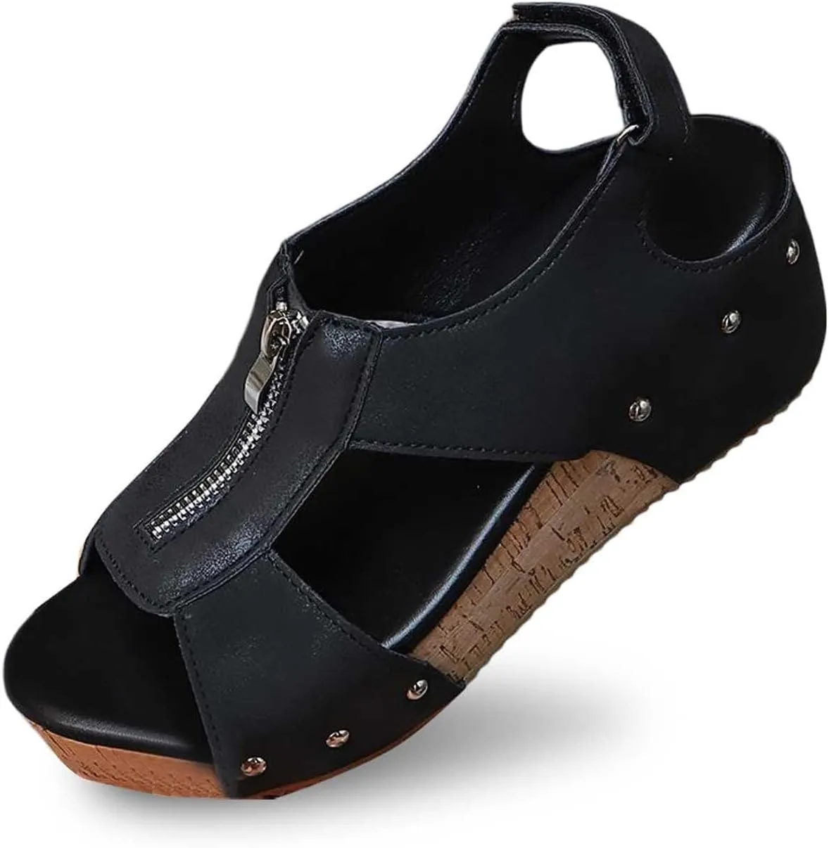 Wedge Sandals for Women Summer Casual Arch Support Shoes Comfortable Non-Slip Orthopedic Shoes Slip On Sandal with Zipped Dressy Platform Open Toe Sandals
