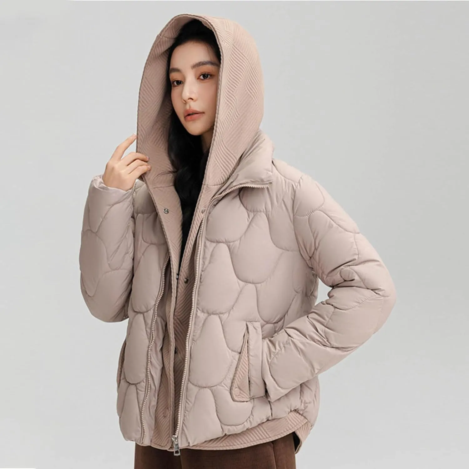 Winter Jackets for Women Cropped Puffer Jackets with Hood Long Sleeve Down Coats Padded Parkas Outerwear Warm Coats
