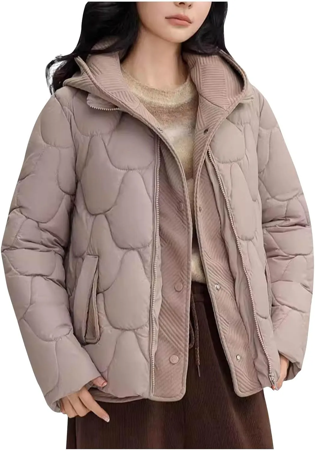 Winter Jackets for Women Cropped Puffer Jackets with Hood Long Sleeve Down Coats Padded Parkas Outerwear Warm Coats