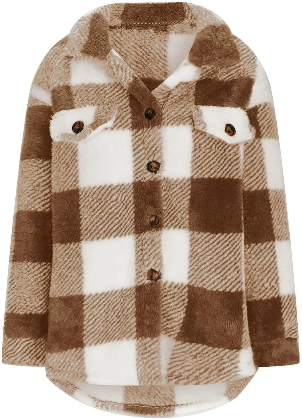 Winter Jackets for Women Fashion Thick Plush Plaid Button Long Sleeve Jacket Casual Sports Fleece Top with Pocket