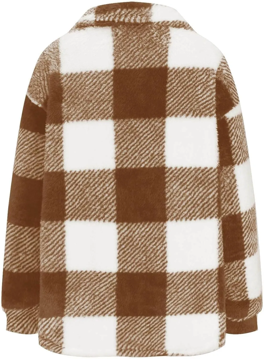 Winter Jackets for Women Fashion Thick Plush Plaid Button Long Sleeve Jacket Casual Sports Fleece Top with Pocket