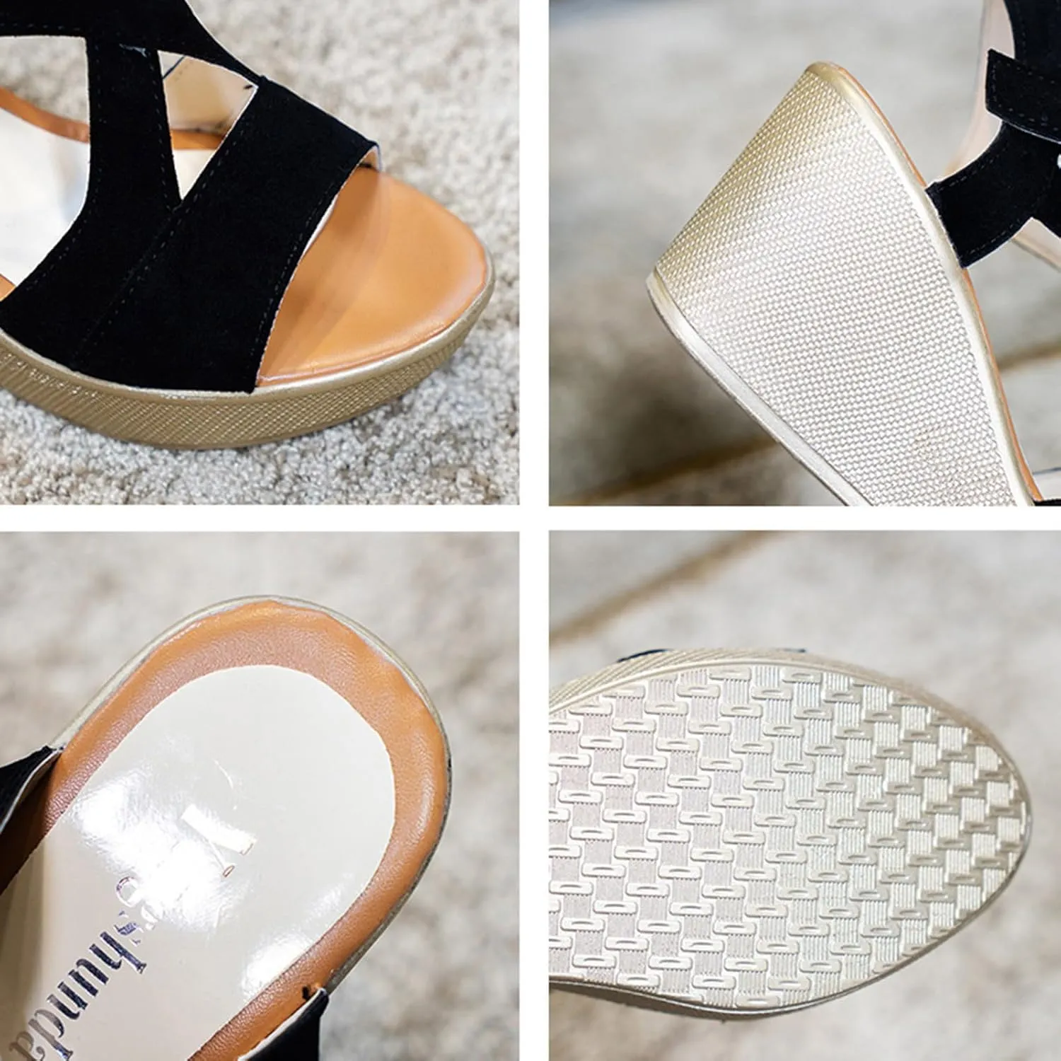 Woman Sandals Comfortable Casual Open Toes Wedges Sandals Braided Solid Color High Suede Buckle Prom Party Dress Shoes