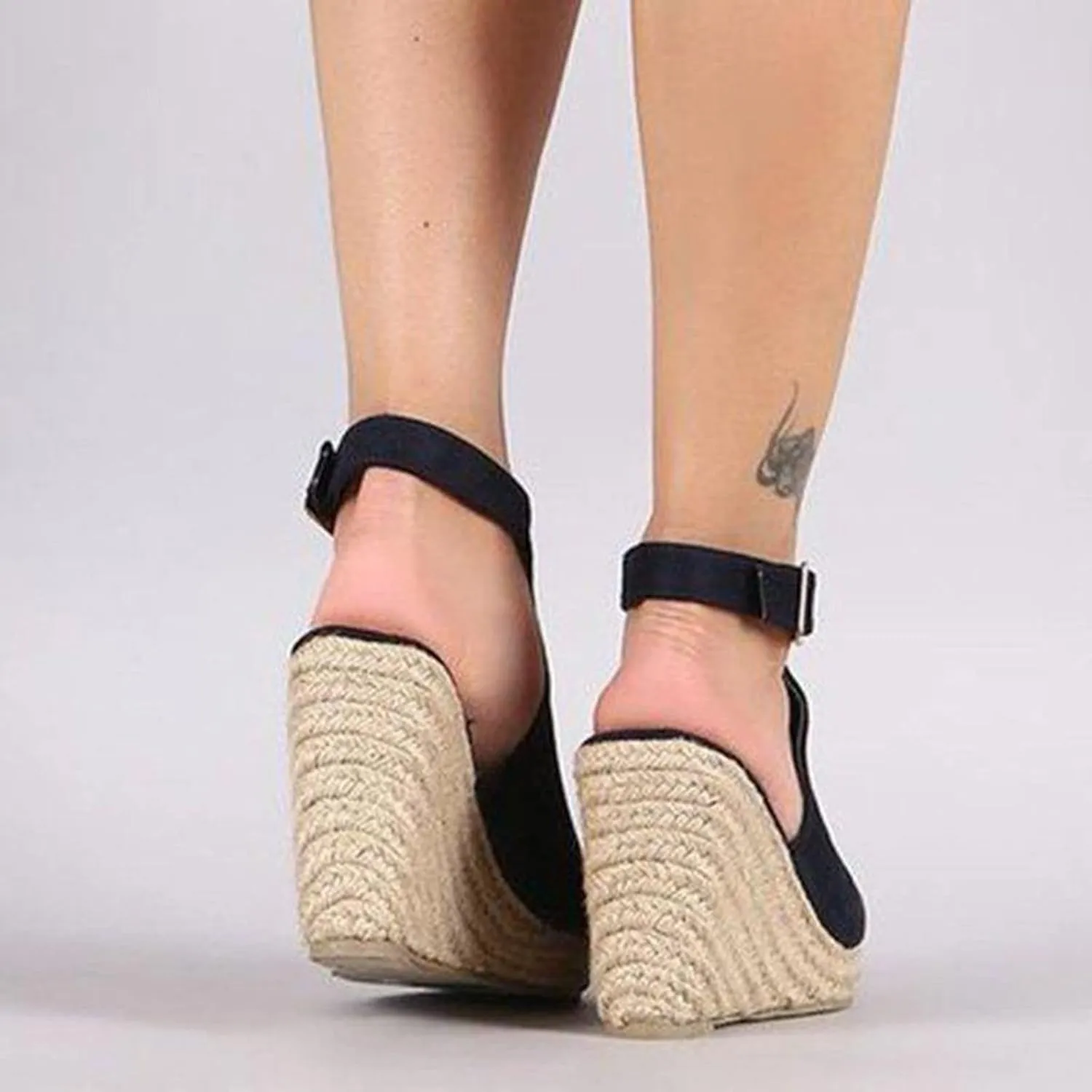Woman Sandals Comfortable Casual Open Toes Wedges Sandals Braided Solid Color High Suede Buckle Prom Party Dress Shoes