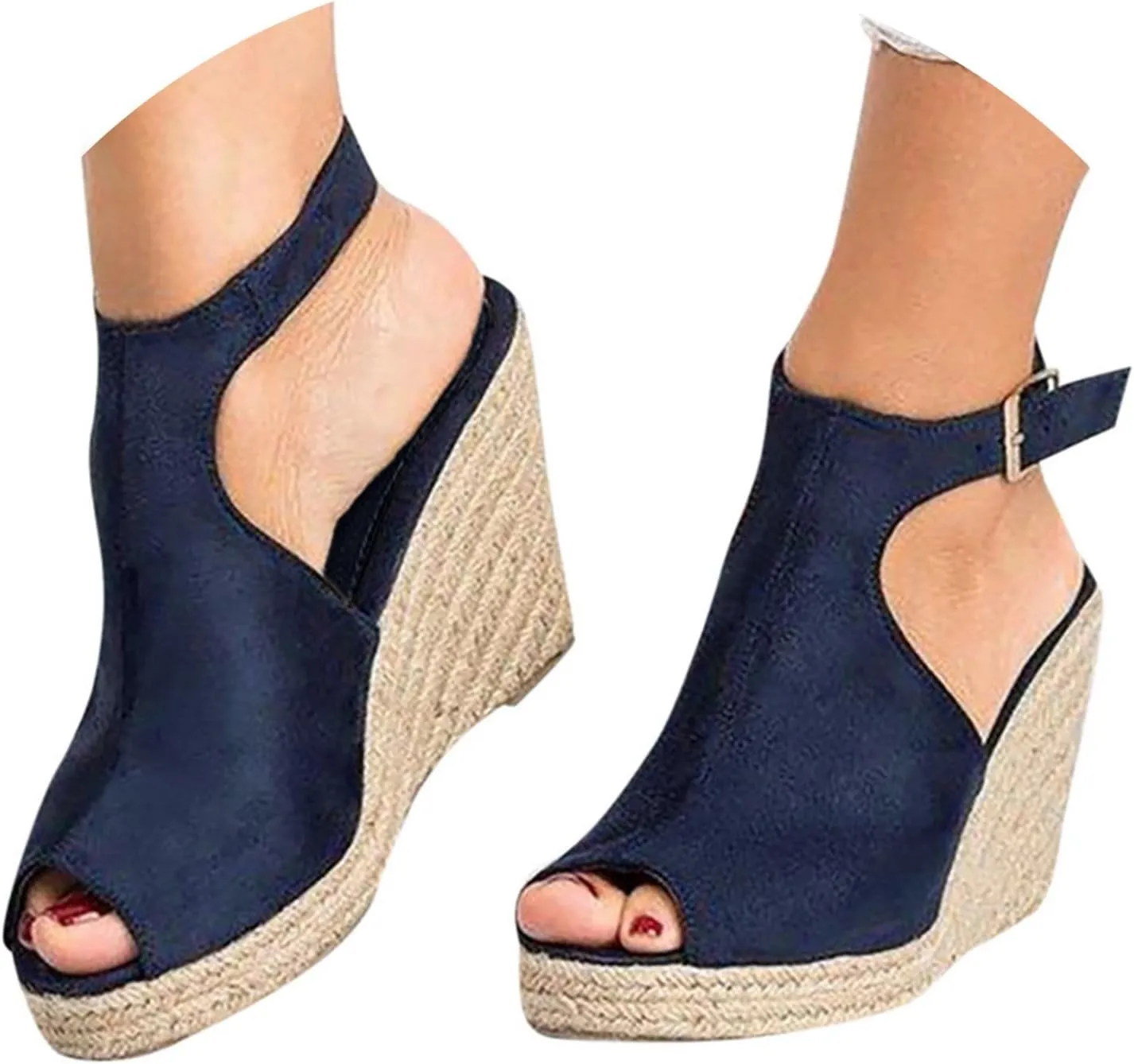 Woman Sandals Comfortable Casual Open Toes Wedges Sandals Braided Solid Color High Suede Buckle Prom Party Dress Shoes