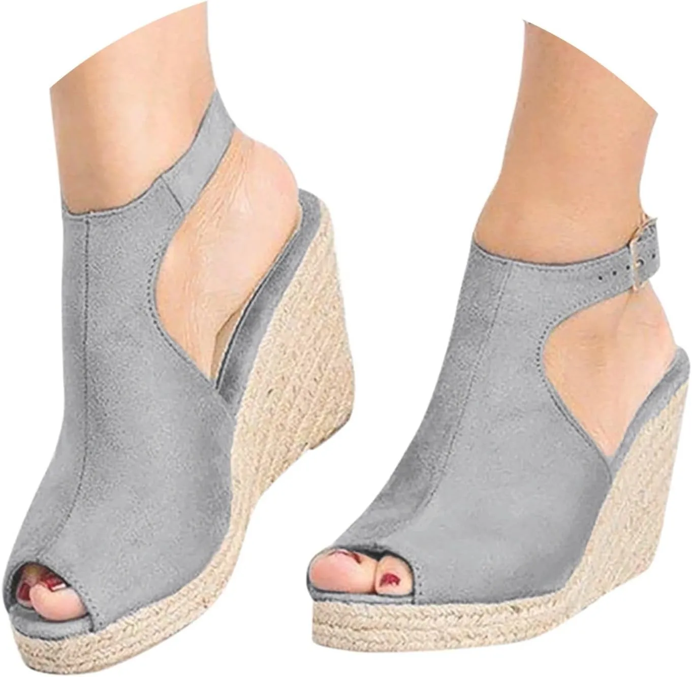 Woman Sandals Comfortable Casual Open Toes Wedges Sandals Braided Solid Color High Suede Buckle Prom Party Dress Shoes