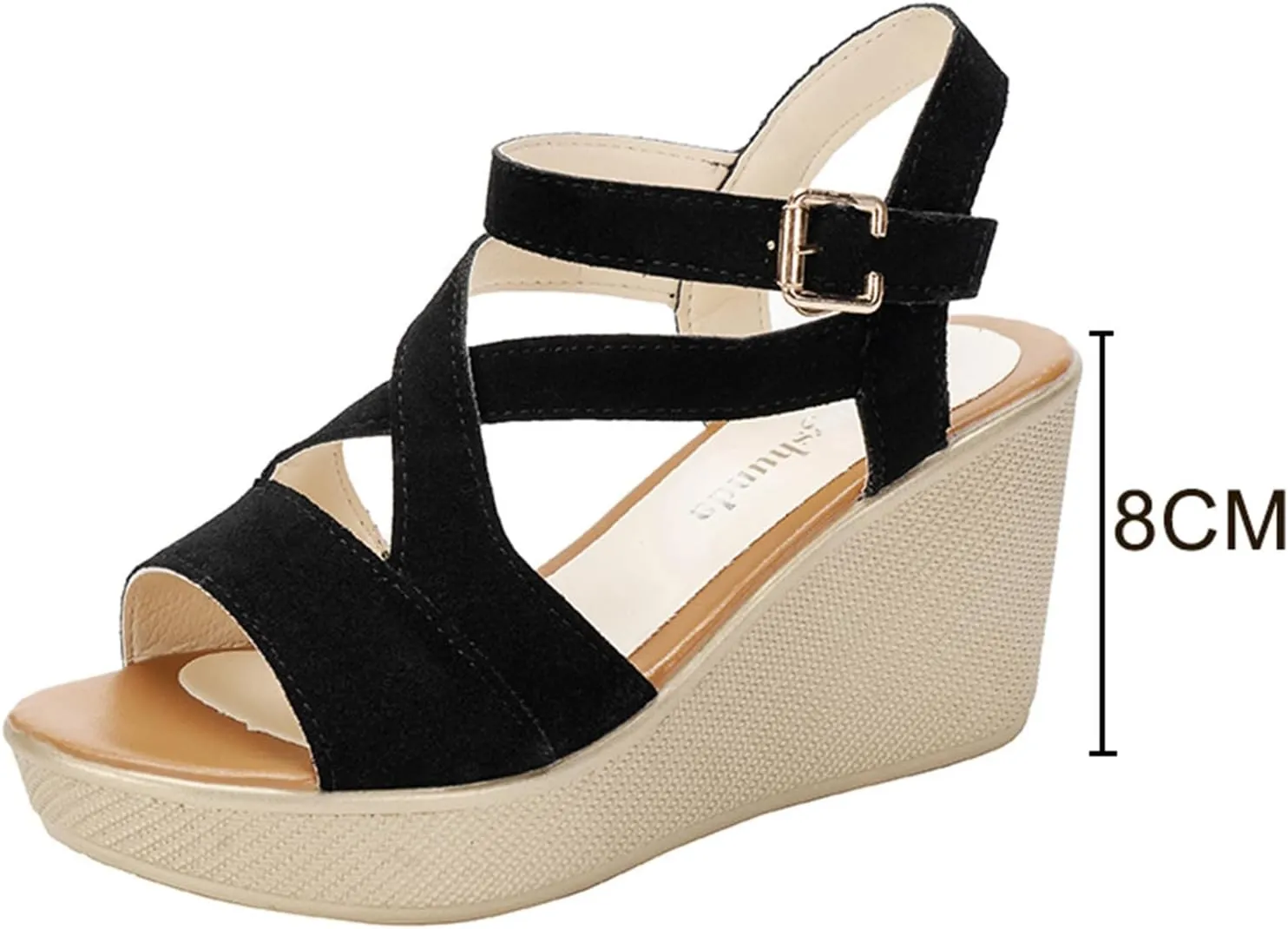 Woman Sandals Comfortable Casual Open Toes Wedges Sandals Braided Solid Color High Suede Buckle Prom Party Dress Shoes