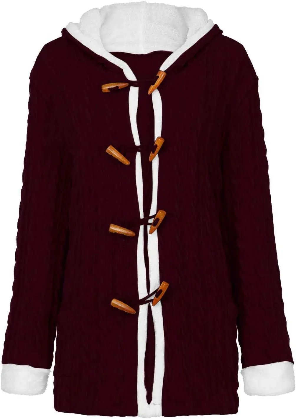 Women Casual Knit Button Long Sleeve Thick Warm Hooded Cardigan Coat Loose Long Sleeve Knit Lightweight Cardigans