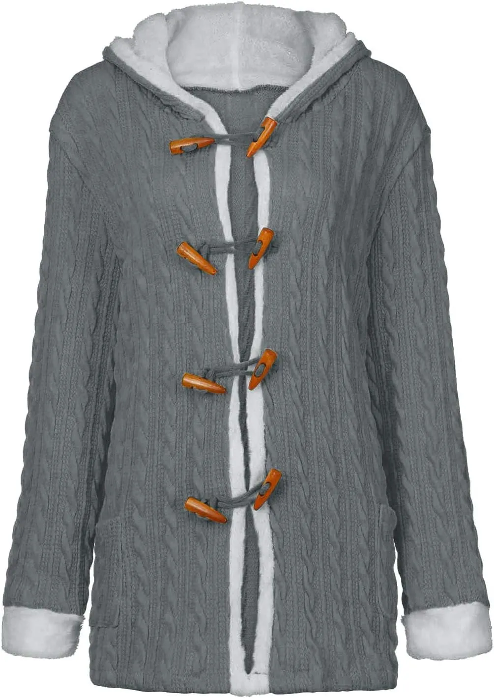 Women Casual Knit Button Long Sleeve Thick Warm Hooded Cardigan Coat Loose Long Sleeve Knit Lightweight Cardigans