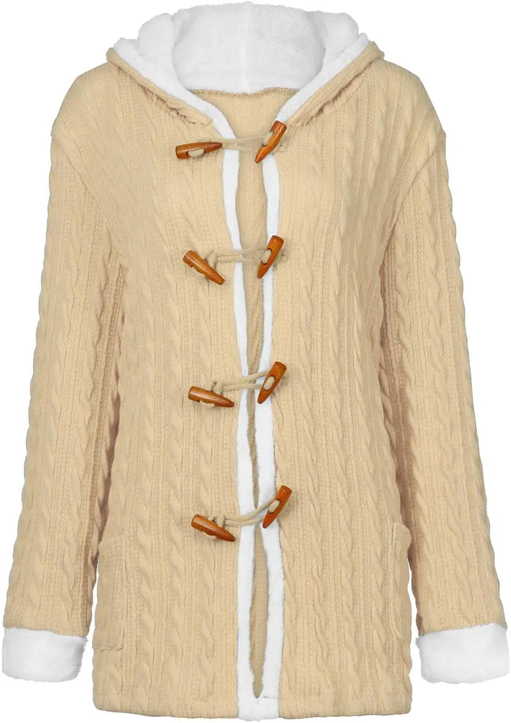 Women Casual Knit Button Long Sleeve Thick Warm Hooded Cardigan Coat Loose Long Sleeve Knit Lightweight Cardigans