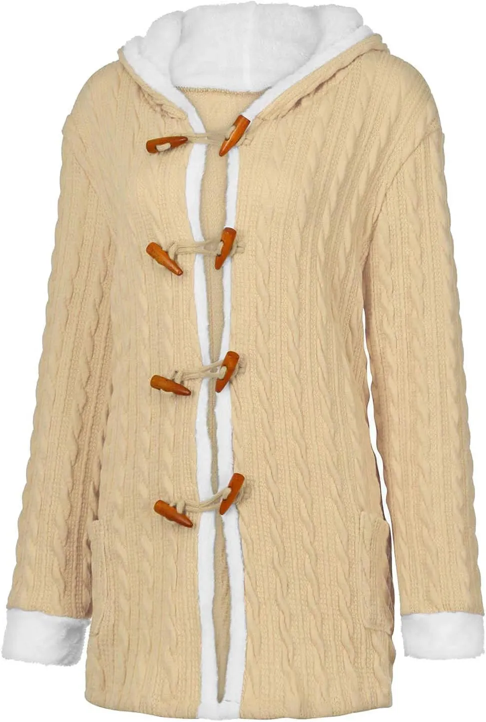 Women Casual Knit Button Long Sleeve Thick Warm Hooded Cardigan Coat Loose Long Sleeve Knit Lightweight Cardigans