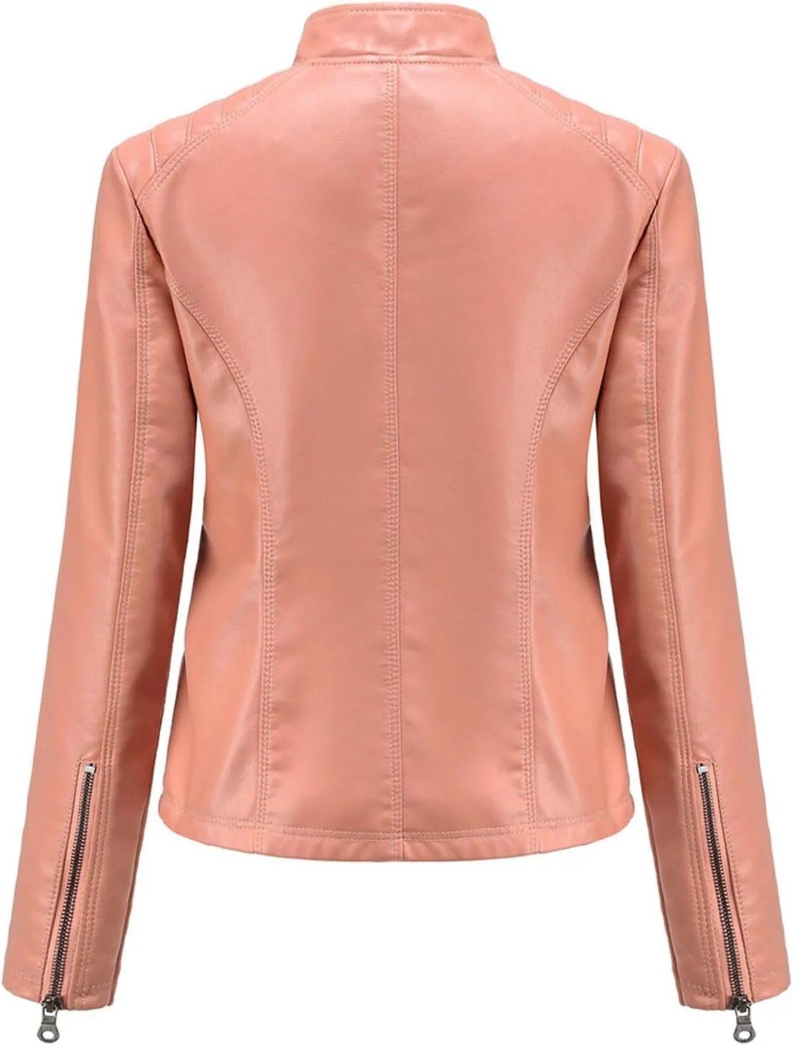 Women Faux Leather Jackets Belted Motorcycle Fashion Pu Moto Biker Short Coat Zip Up Long Sleeves Fitted Slim Outwear
