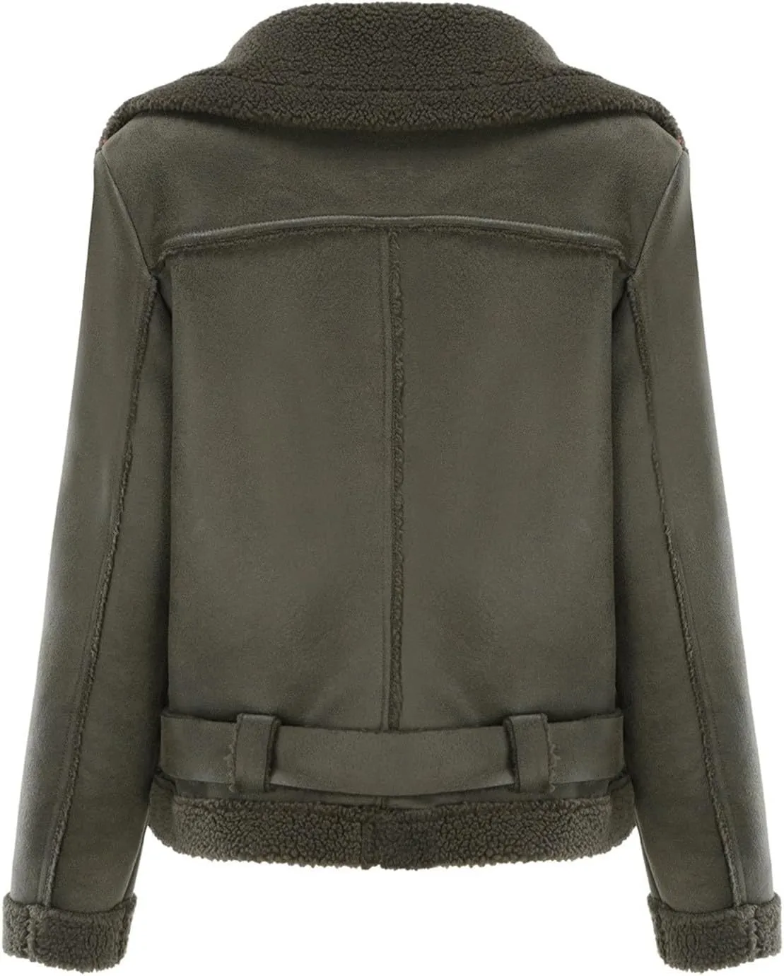 Women Faux Leather Jackets Fleece Fuzzy Winter Coats Motorcycle Plus Size Moto Biker Coat Casual Notch Lapel Outerwear