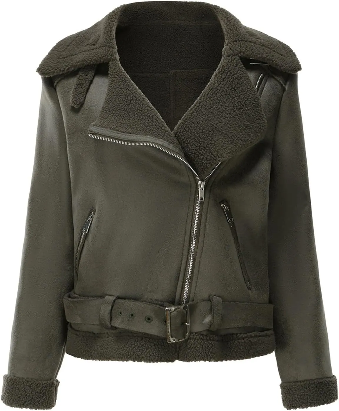 Women Faux Leather Jackets Fleece Fuzzy Winter Coats Motorcycle Plus Size Moto Biker Coat Casual Notch Lapel Outerwear