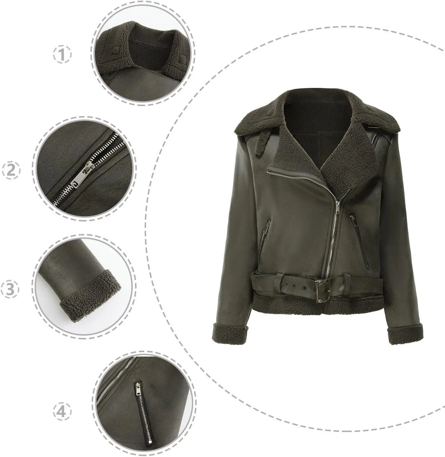 Women Faux Leather Jackets Fleece Fuzzy Winter Coats Motorcycle Plus Size Moto Biker Coat Casual Notch Lapel Outerwear