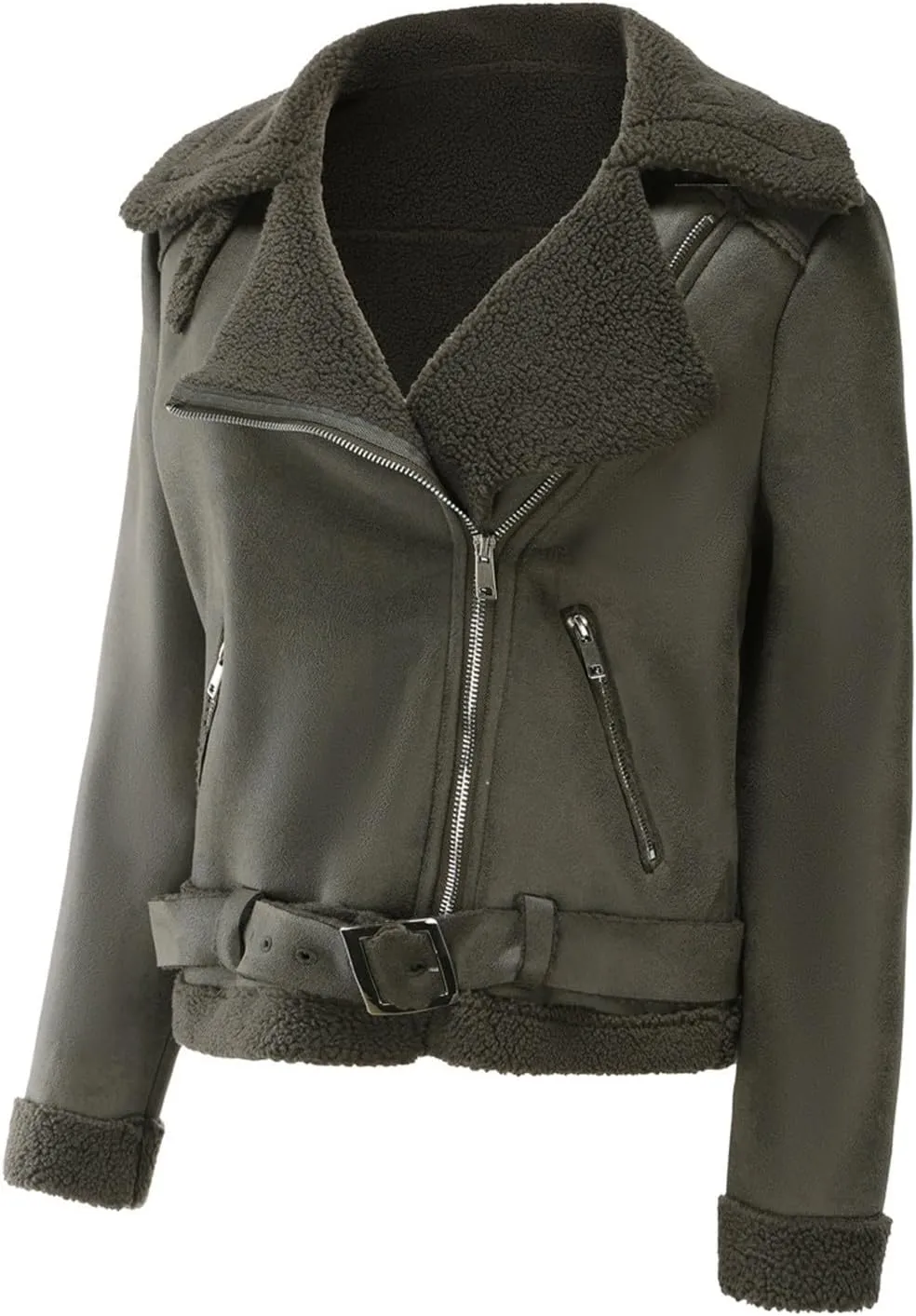 Women Faux Leather Jackets Fleece Fuzzy Winter Coats Motorcycle Plus Size Moto Biker Coat Casual Notch Lapel Outerwear