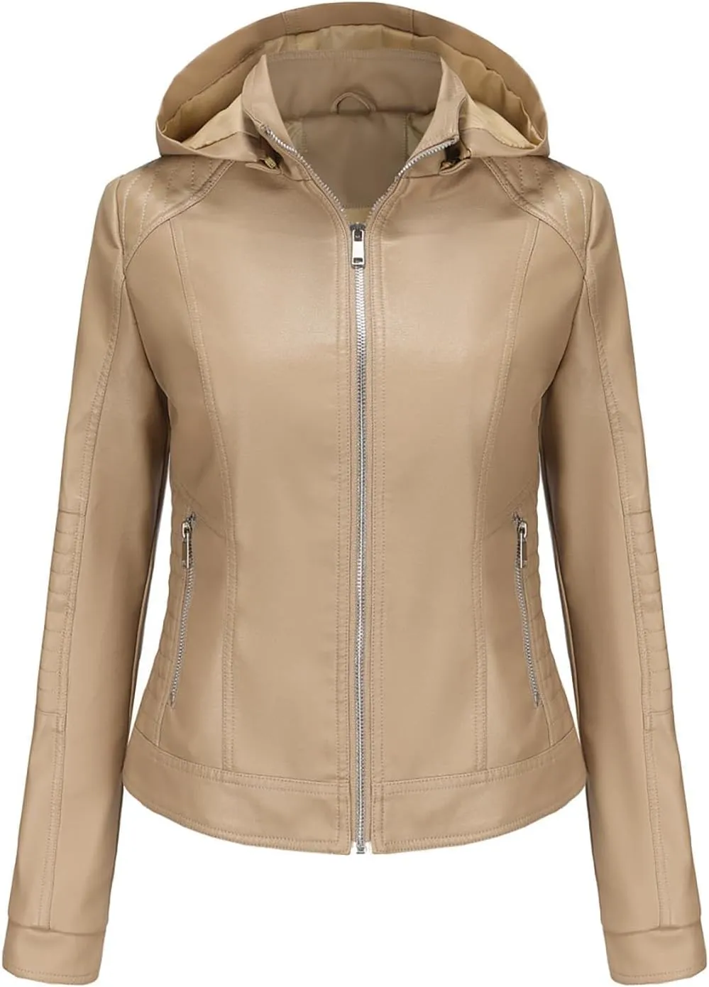 Women Faux Leather Shacket Long Sleeve Zip Up Motorcycle Cropped Jacket Moto Biker Blazer Lapel PU Short Casual Coats