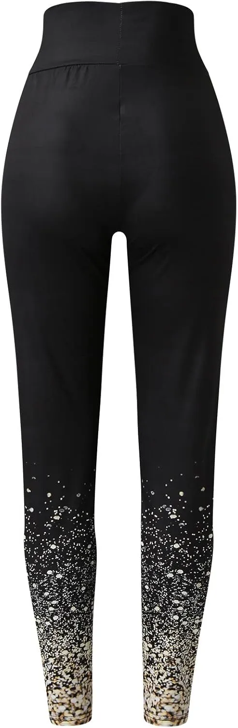 Women High Waist Sports Leggings Long Print Trousers Tights Yoga Pants Stretch Training Trousers Yoga Pant with Mesh