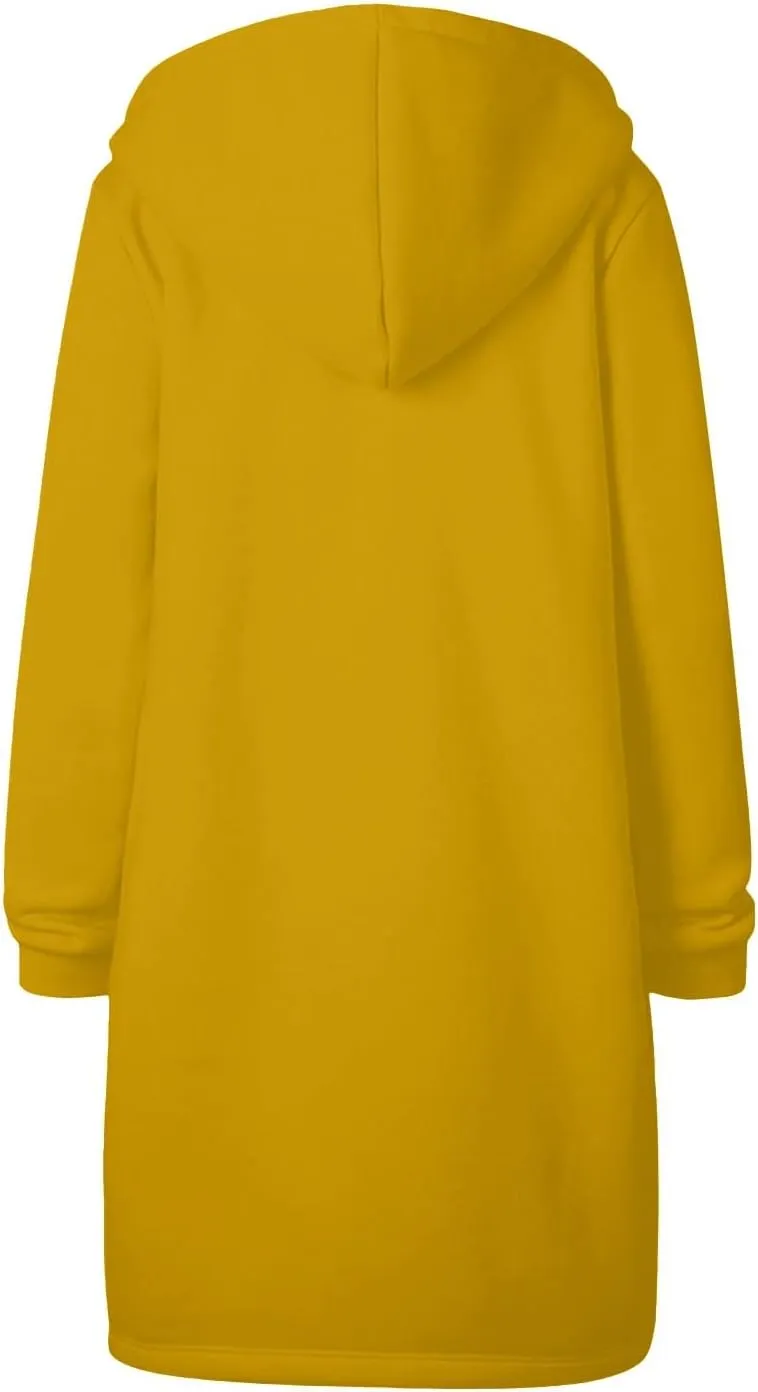 Women Hoodies Coat Fall Winter Warm Pockets Drawstring Zipper Open Thin Hooded Hippie Vacation Trench Coat Party