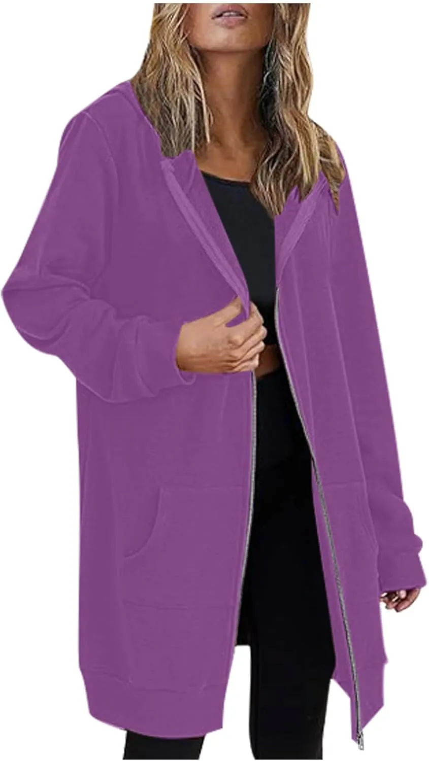 Women Hoodies Coat Fall Winter Warm Pockets Drawstring Zipper Open Thin Hooded Hippie Vacation Trench Coat Party