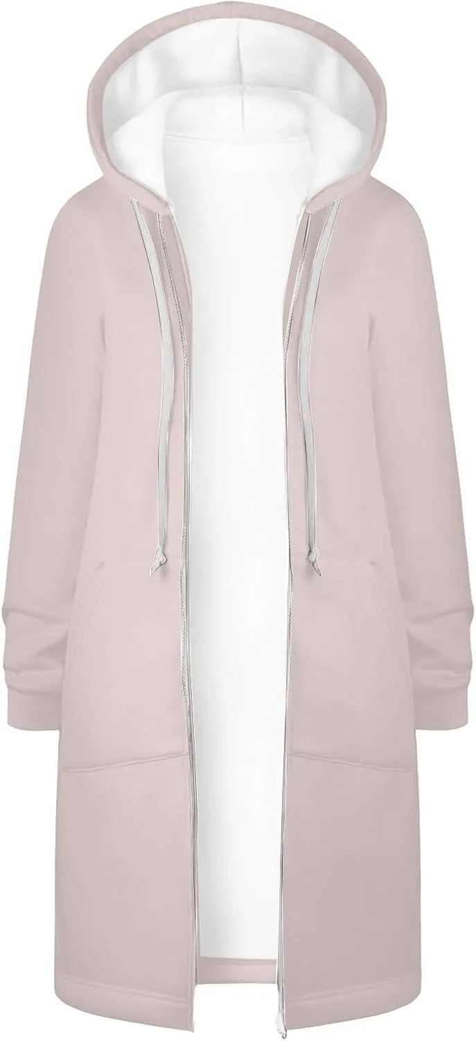 Women Hoodies Coat Fall Winter Warm Pockets Drawstring Zipper Open Thin Hooded Hippie Vacation Trench Coat Party