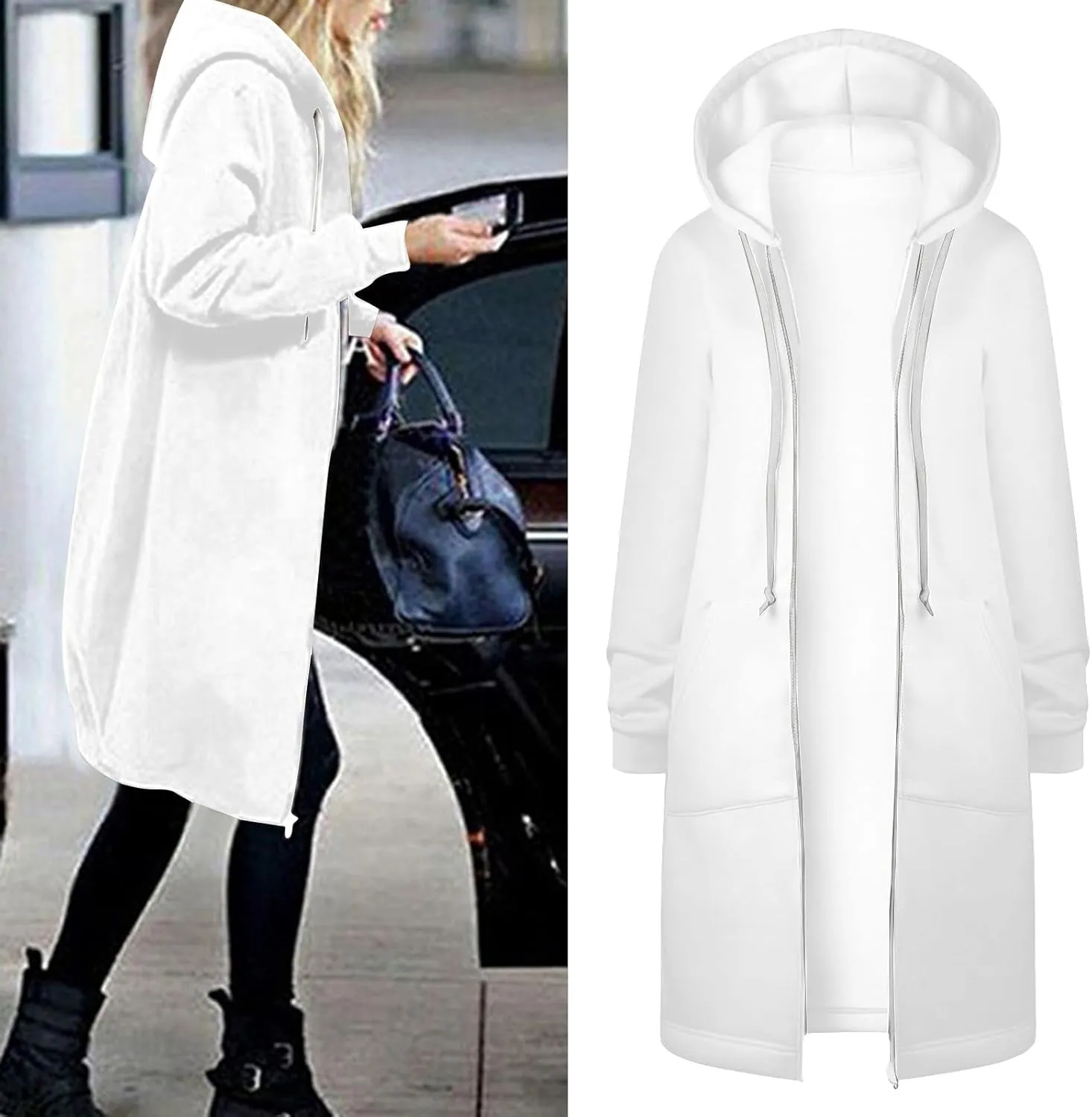 Women Hoodies Coat Fall Winter Warm Pockets Drawstring Zipper Open Thin Hooded Hippie Vacation Trench Coat Party