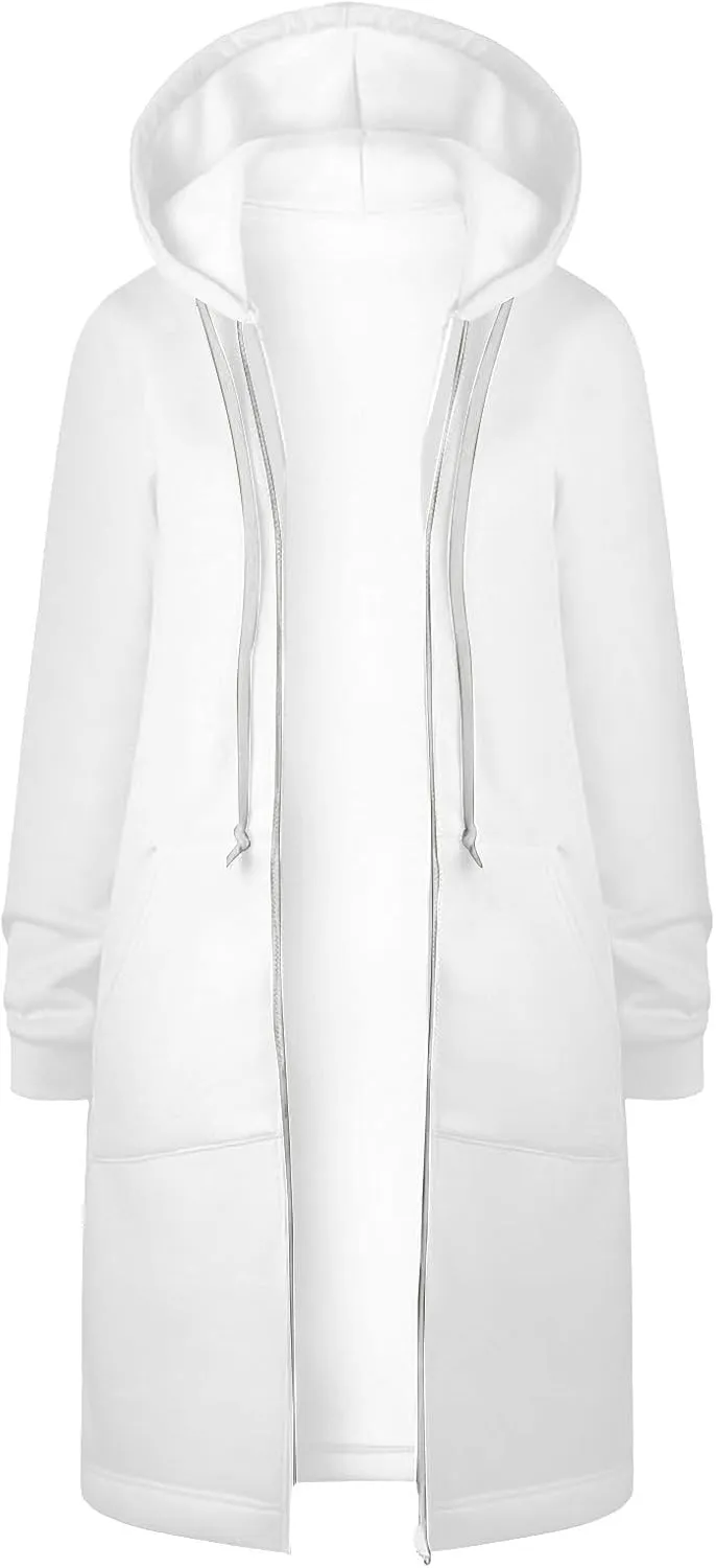 Women Hoodies Coat Fall Winter Warm Pockets Drawstring Zipper Open Thin Hooded Hippie Vacation Trench Coat Party