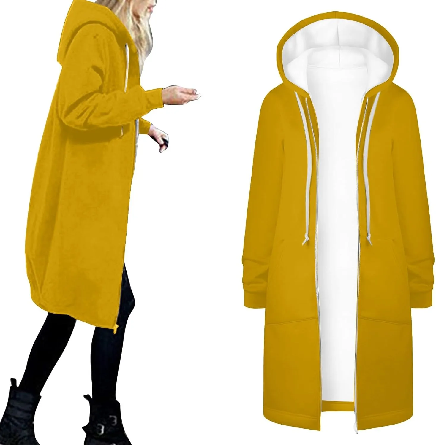 Women Hoodies Coat Fall Winter Warm Pockets Drawstring Zipper Open Thin Hooded Hippie Vacation Trench Coat Party