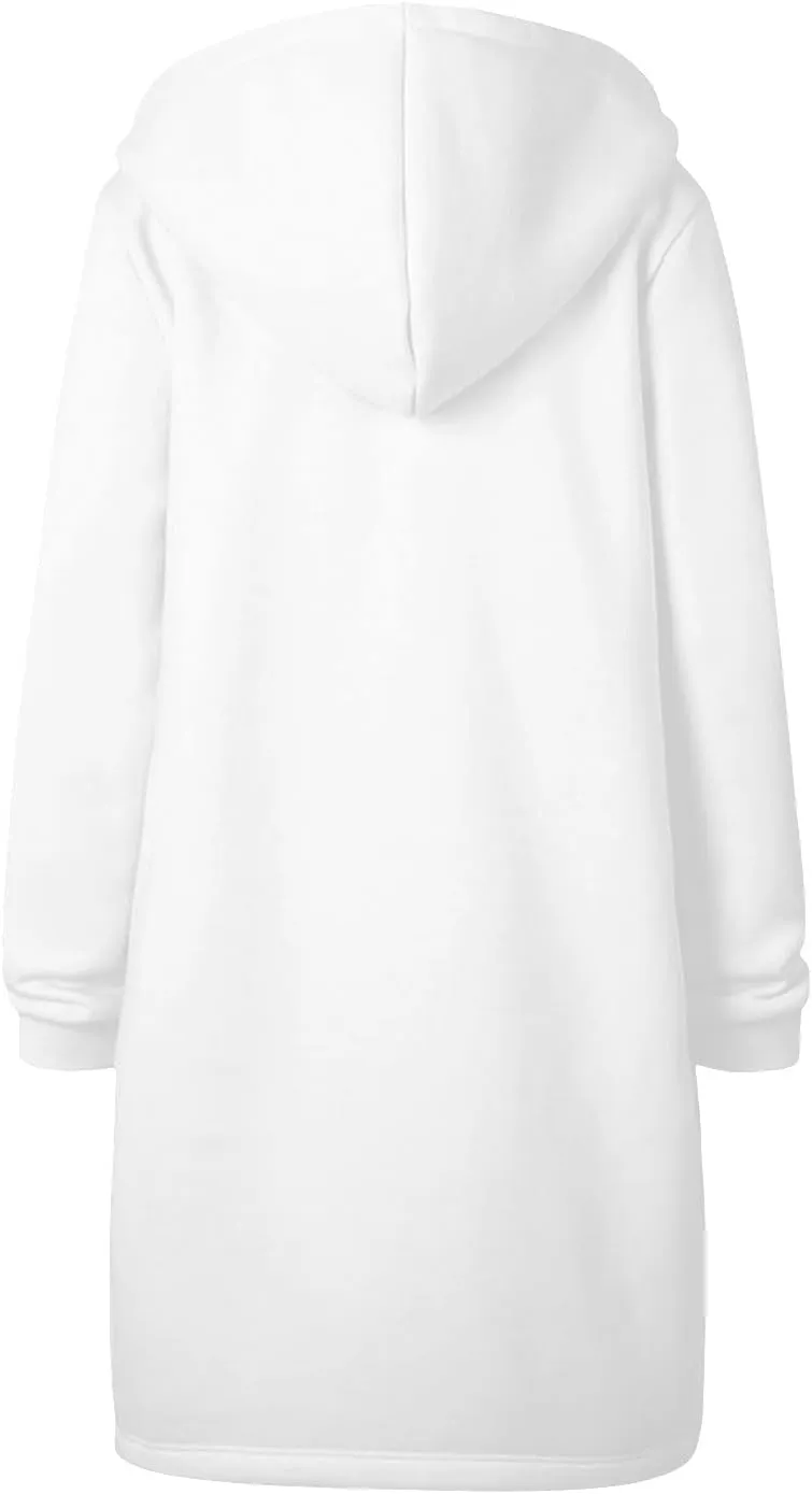 Women Hoodies Coat Fall Winter Warm Pockets Drawstring Zipper Open Thin Hooded Hippie Vacation Trench Coat Party