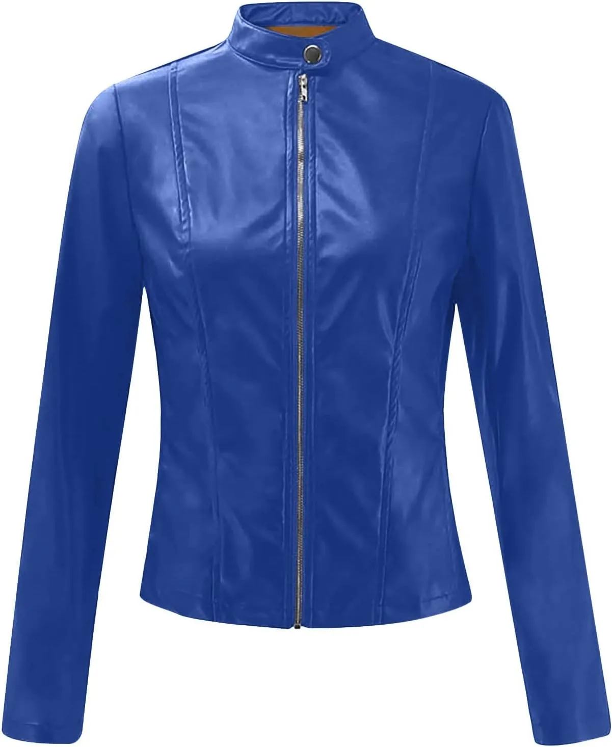 Women Jacket Coat Stand Collar Full Zip Motor Long Sleeve Leather Biker Short Punk Cropped Tops