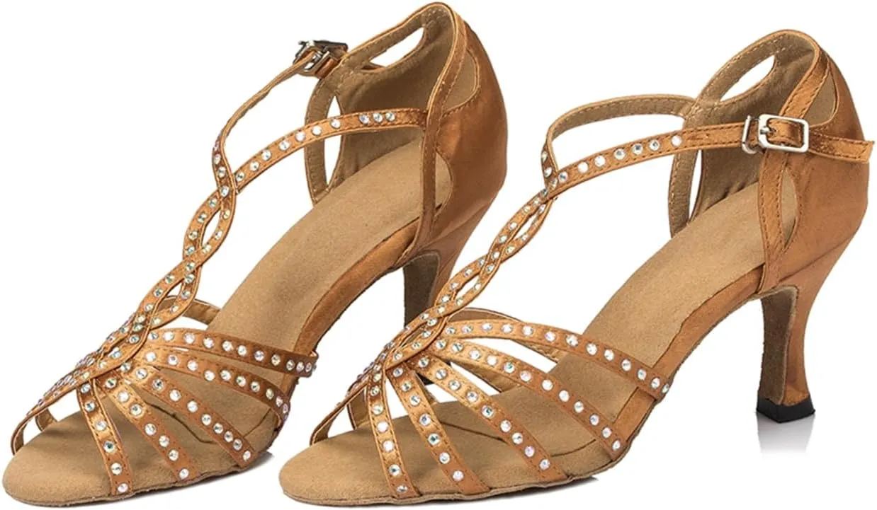 Women Open Toe Rhinestones Latin Ballroom Dance Shoes Salsa Party Bridal Wedding Performence Dancing Shoes