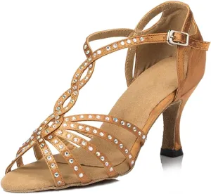 Women Open Toe Rhinestones Latin Ballroom Dance Shoes Salsa Party Bridal Wedding Performence Dancing Shoes