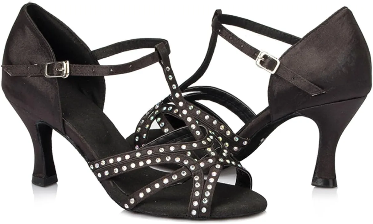 Women Open Toe Rhinestones Latin Ballroom Dance Shoes Salsa Party Bridal Wedding Performence Dancing Shoes