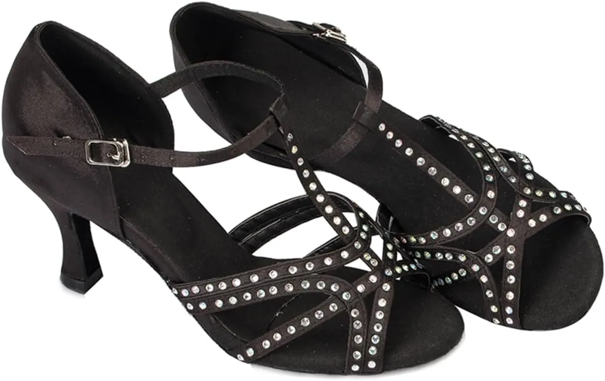 Women Open Toe Rhinestones Latin Ballroom Dance Shoes Salsa Party Bridal Wedding Performence Dancing Shoes
