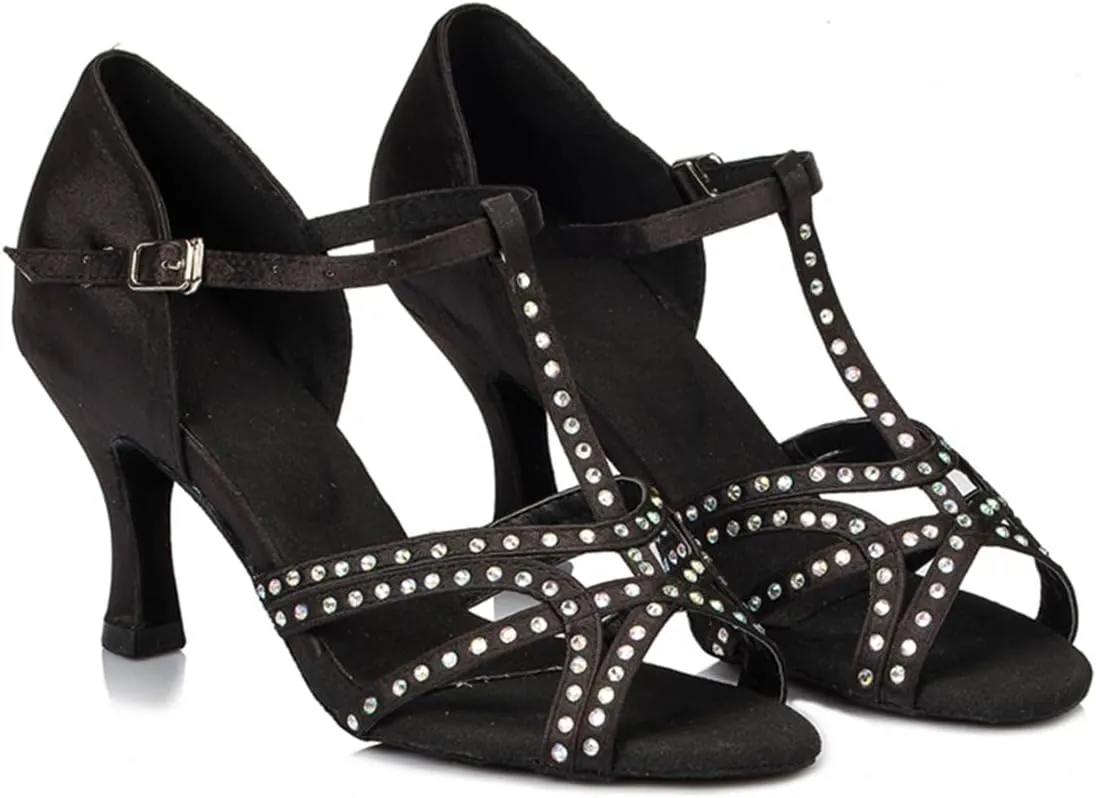 Women Open Toe Rhinestones Latin Ballroom Dance Shoes Salsa Party Bridal Wedding Performence Dancing Shoes