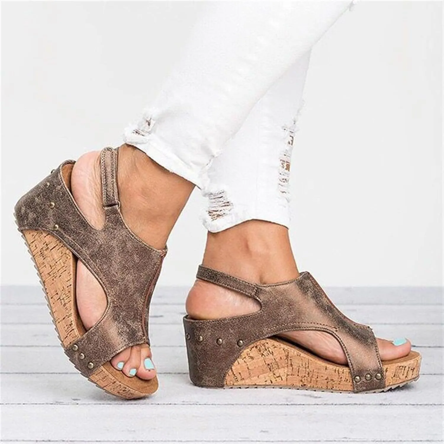 Women Sandals Comfortable Dressy Wedge Platform Sandals Slip on Bohemia Flatform Open Toe Ankle Strap Summer Dress Shoes