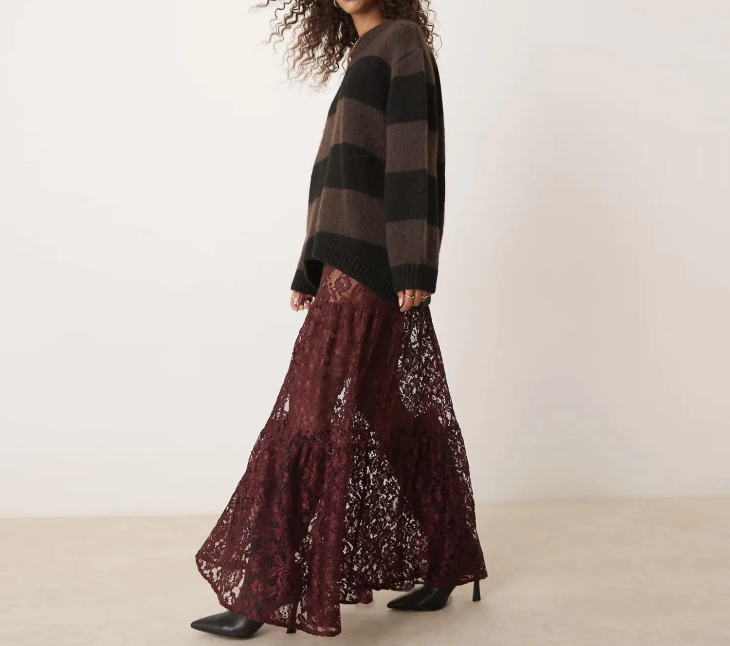 Women Sexy See Through Floral Lace Long Skirt Summer Y2k Solid Elastic Waist Sheer Mesh Lace Flowy Maxi Skirt