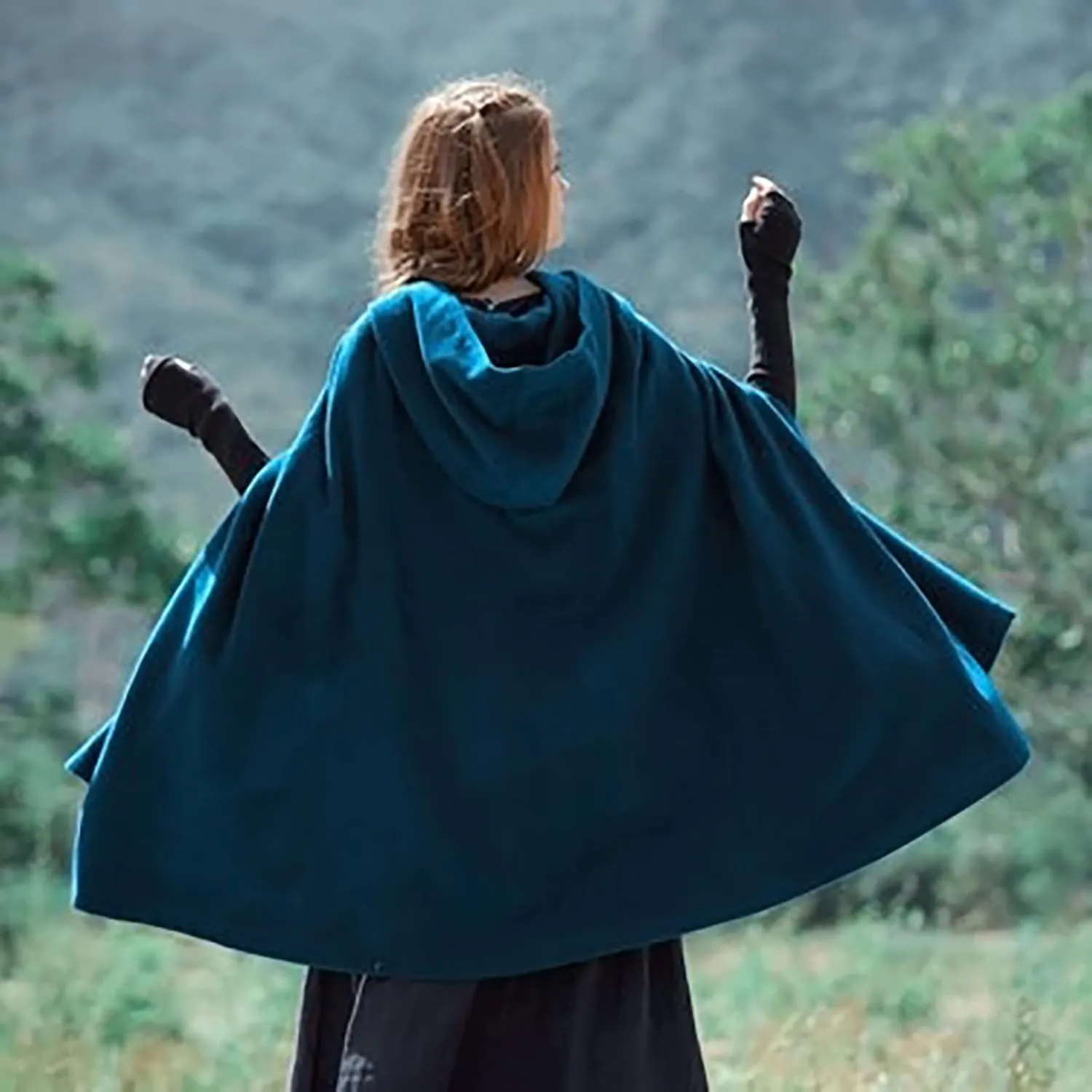 Women Trench Coat Hoodies Open Front Cardigan Jacket Winter Coat Shawl Cape Cloak Poncho Plus Size Robe Cosplay Costume