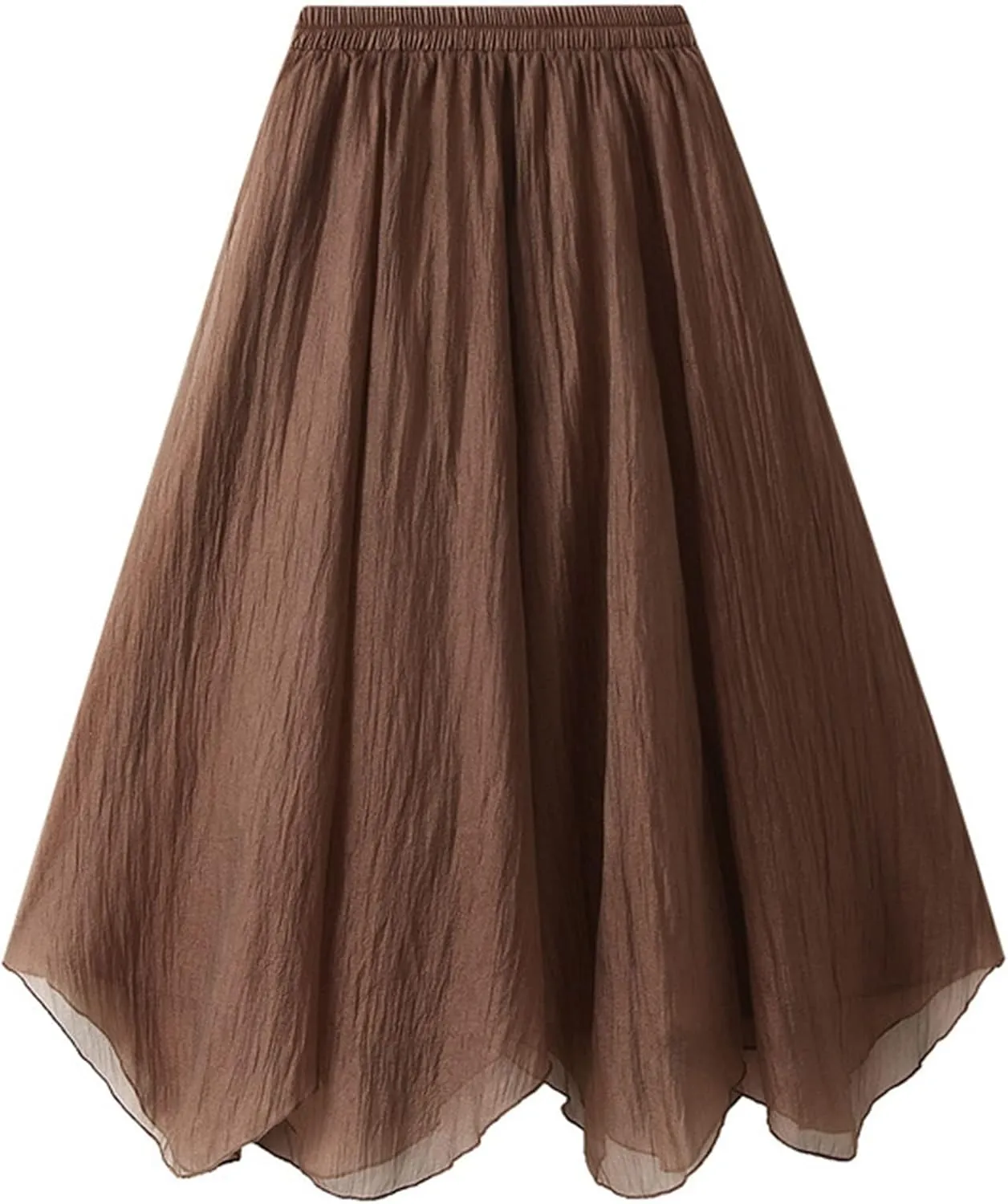 Women Tulle Skirt Elastic High Waist Irregular Hem Pleated Mesh Girl's A Line Midi Layered Skirt