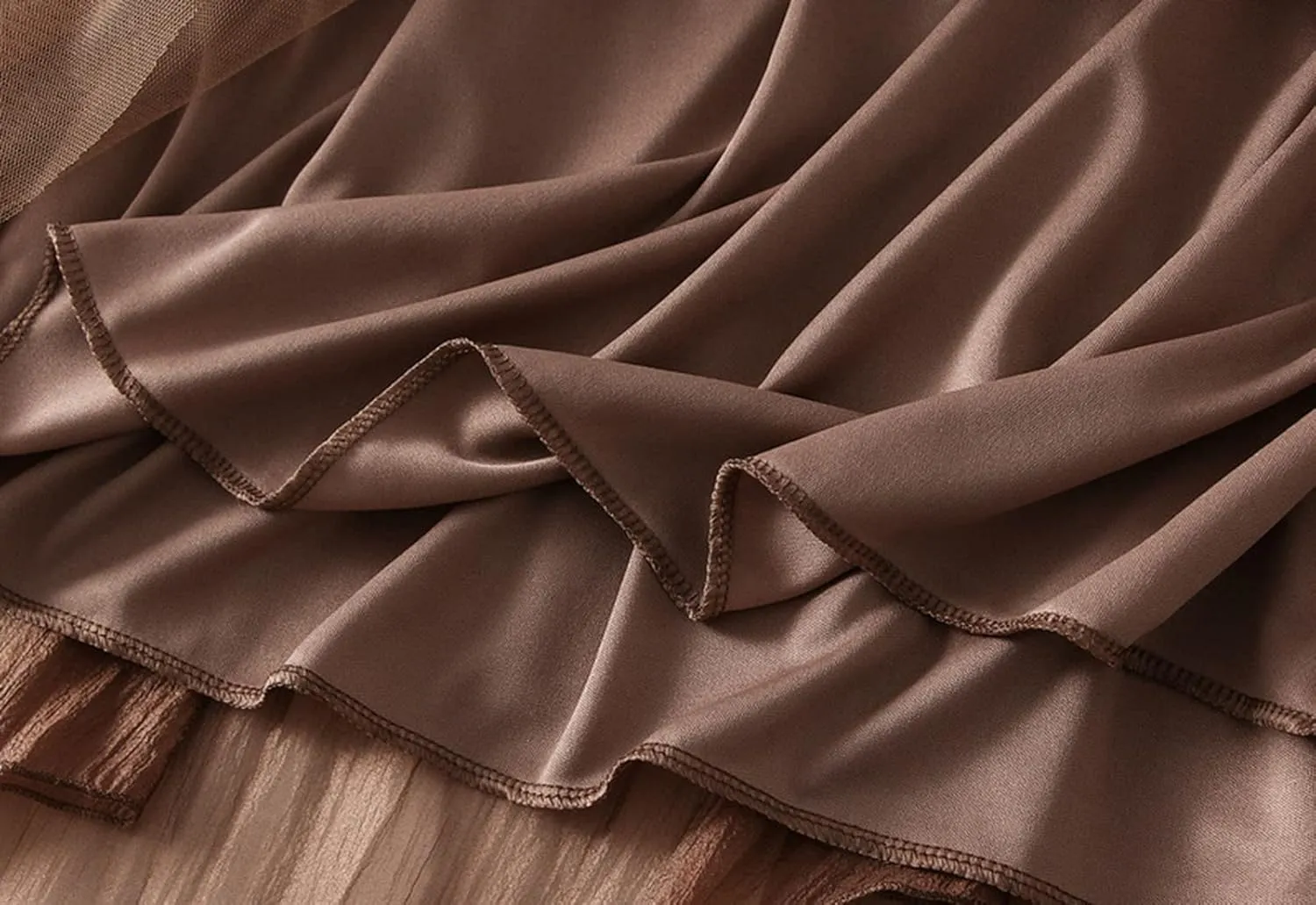 Women Tulle Skirt Elastic High Waist Irregular Hem Pleated Mesh Girl's A Line Midi Layered Skirt