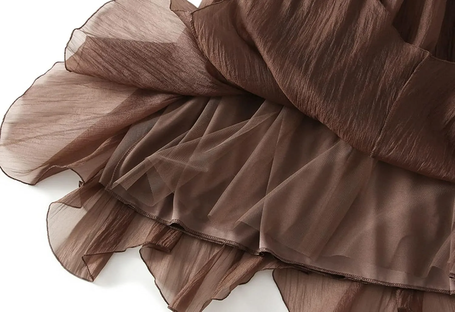 Women Tulle Skirt Elastic High Waist Irregular Hem Pleated Mesh Girl's A Line Midi Layered Skirt