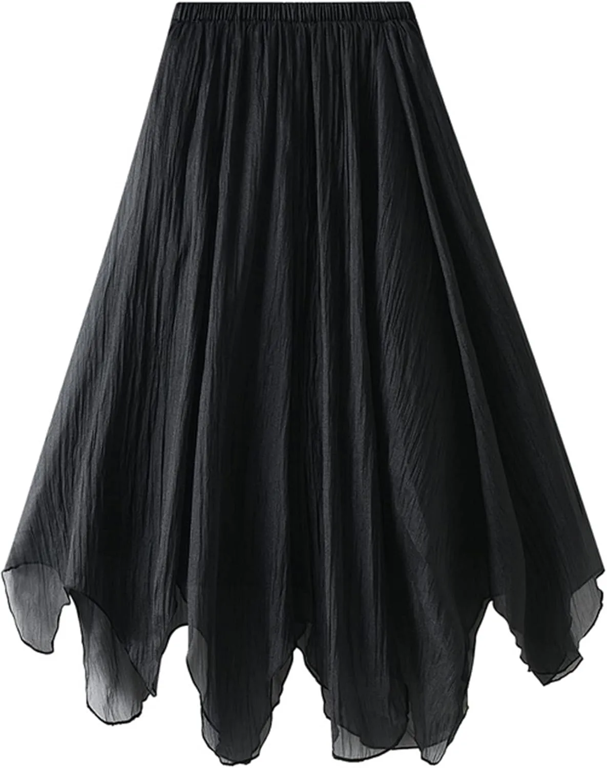 Women Tulle Skirt Elastic High Waist Irregular Hem Pleated Mesh Girl's A Line Midi Layered Skirt