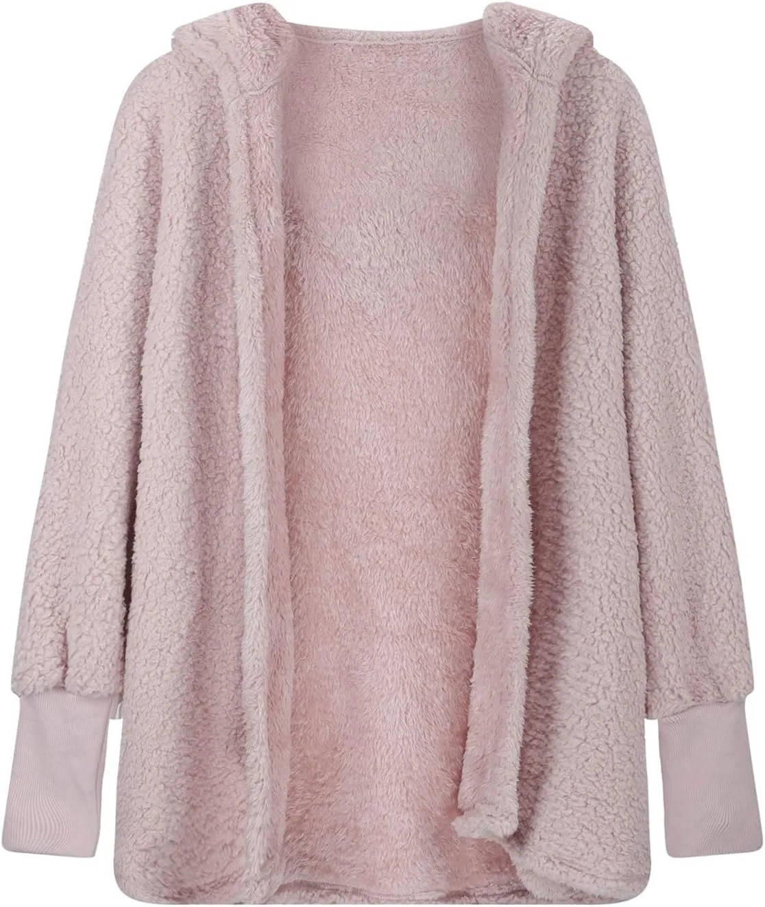 Womens 2023 Winter Coat Long Sleeve Solid Fuzzy Fleece Open Front Hooded Cardigans Jacket Coats Outerwear with Pocket