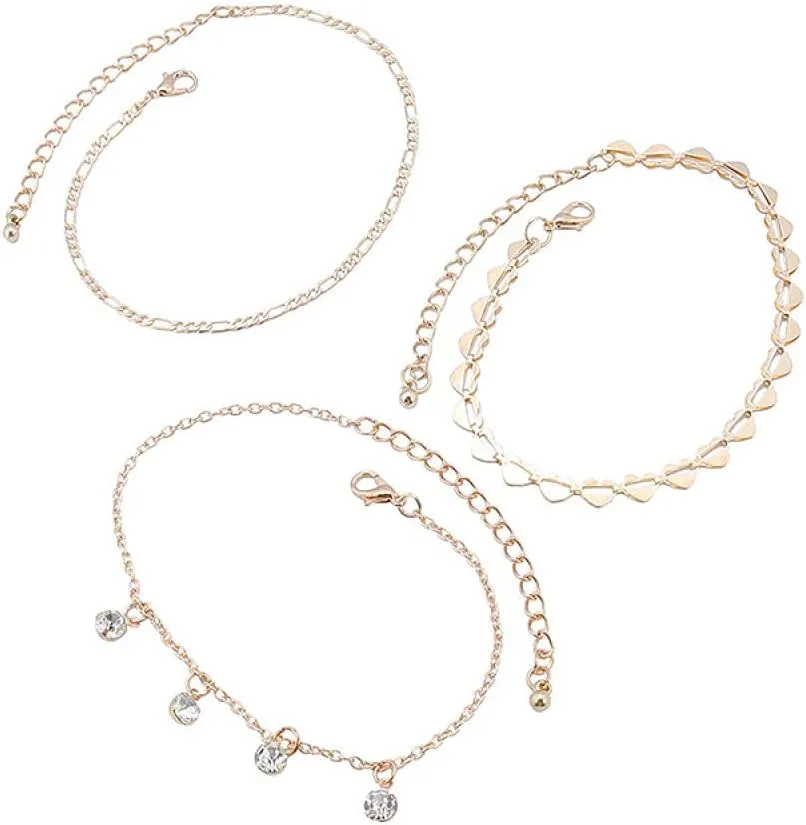 Women'S Anklets Beach Ladies Foot Chain Water Drill Peach Heart Multi-Layer Foot-Final Chain Tennis Chain Adjustable