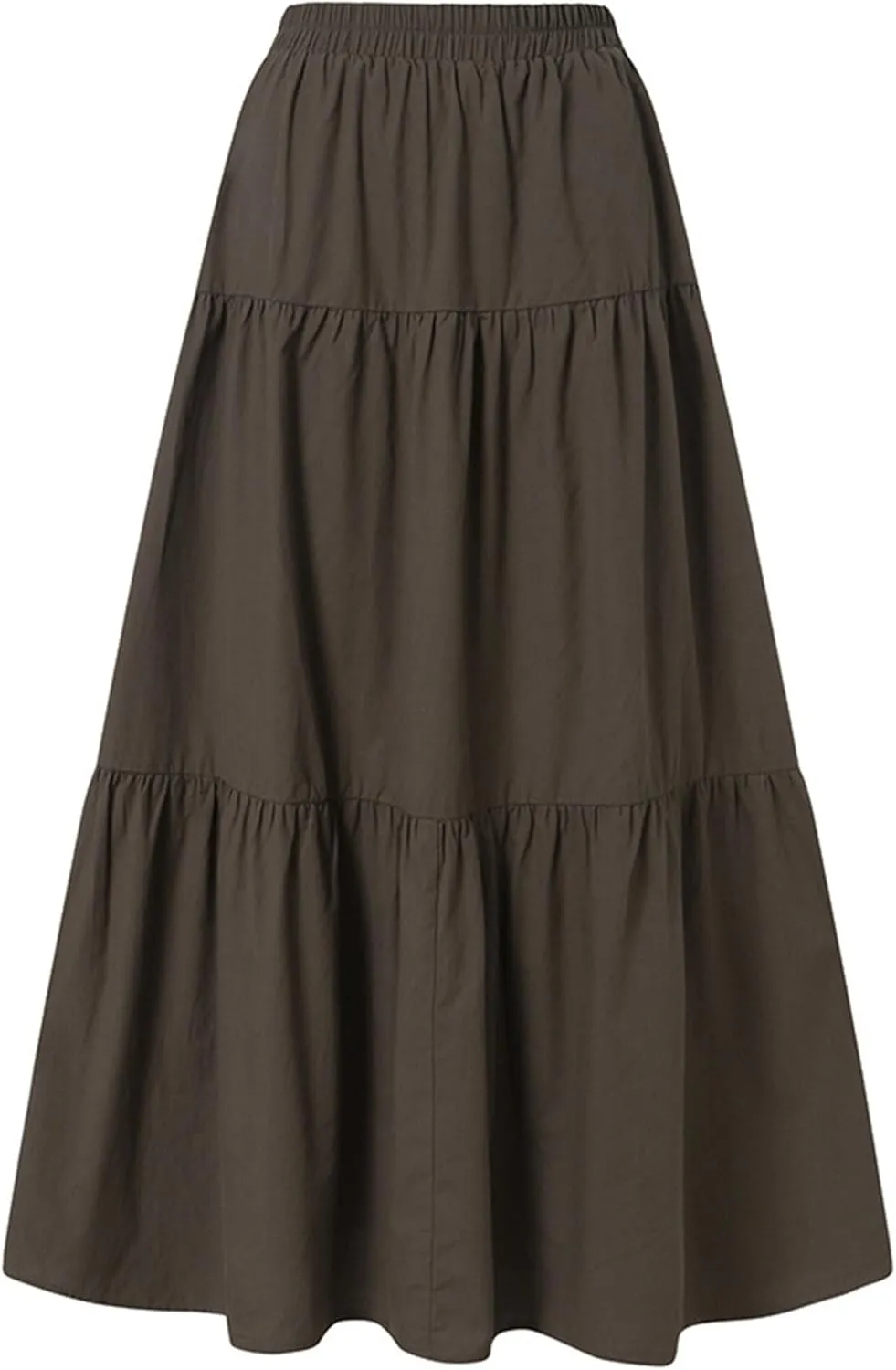 Women??S Boho Elastic High Waist Maxi Skirts Pleated A-Line Flowy Swing Skirt Asymmetric Tiered Maxi Long Skirt Dress