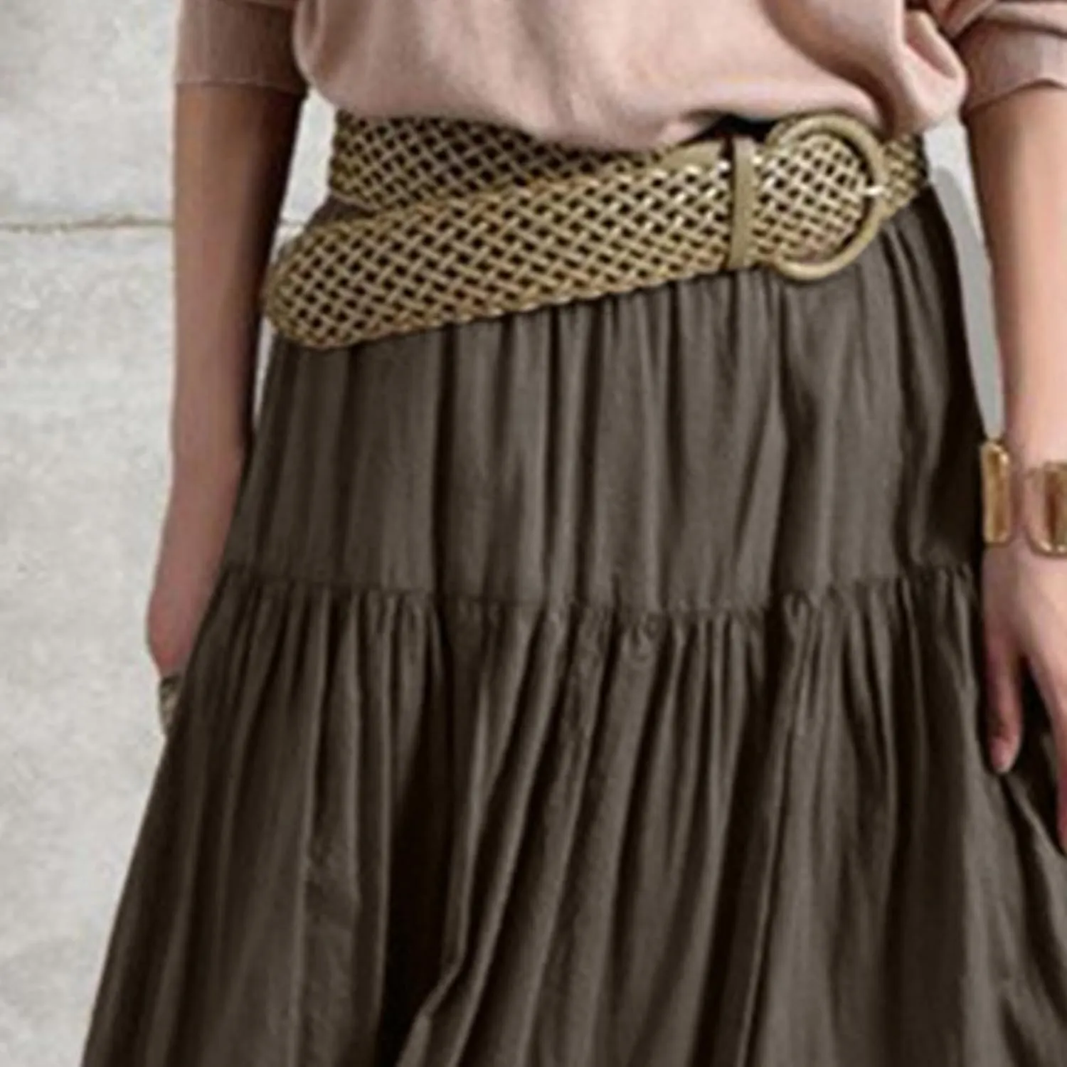 Women??S Boho Elastic High Waist Maxi Skirts Pleated A-Line Flowy Swing Skirt Asymmetric Tiered Maxi Long Skirt Dress